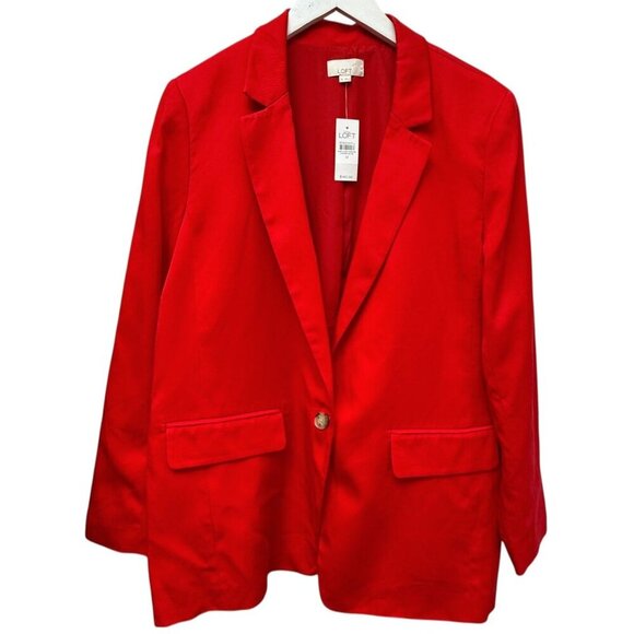 LOFT Red Blazer Size 14 Womens Lyocell Jacket Preppy Classic Holiday NWT - Picture 2 of 12